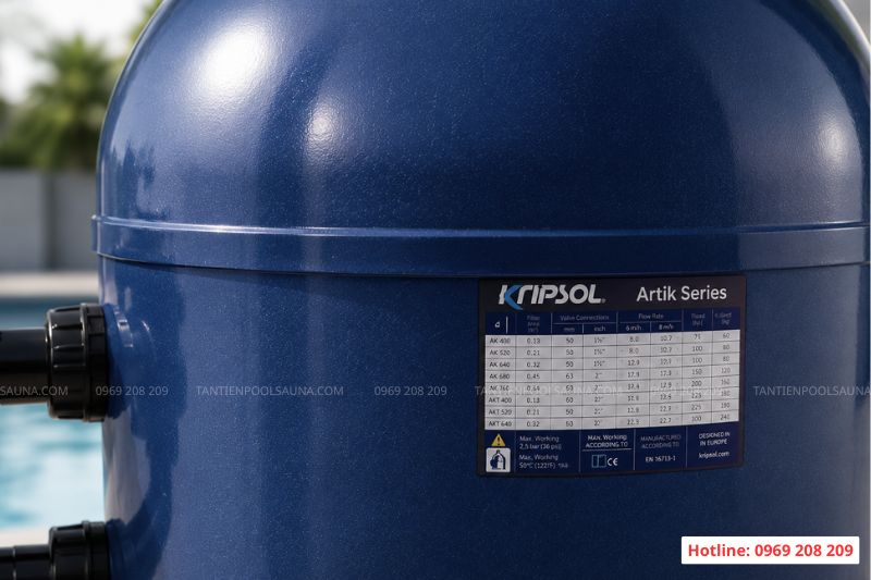 Bình lọc bể bơi Kripsol AK van ngang Cận cảnh thân bình lọc Kripsol AK