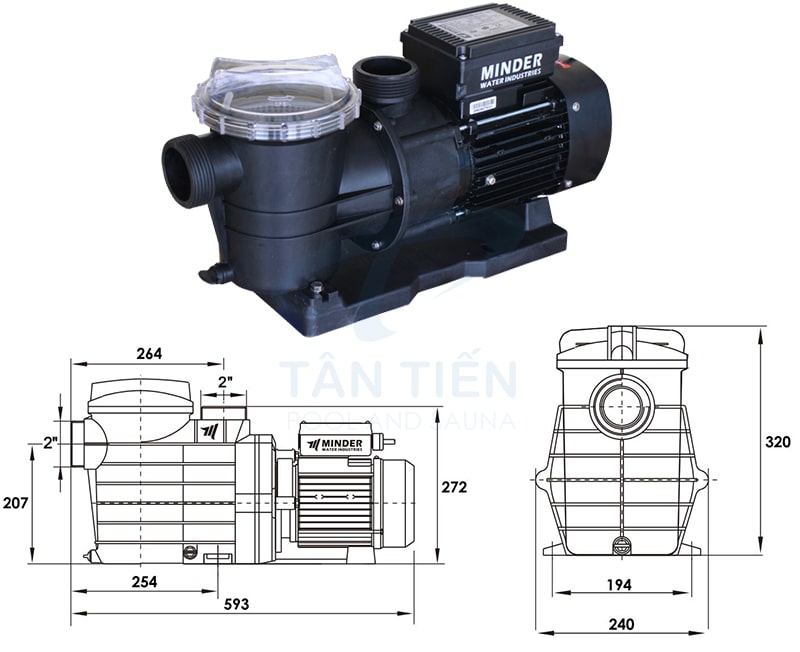 Kích thước của máy bơm bể bơi Minder MXB