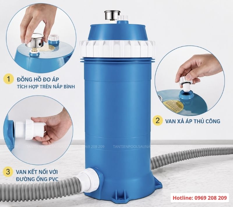 Bình lọc Cartridge bể bơi Một số ưu điểm của bình lọc cartridge