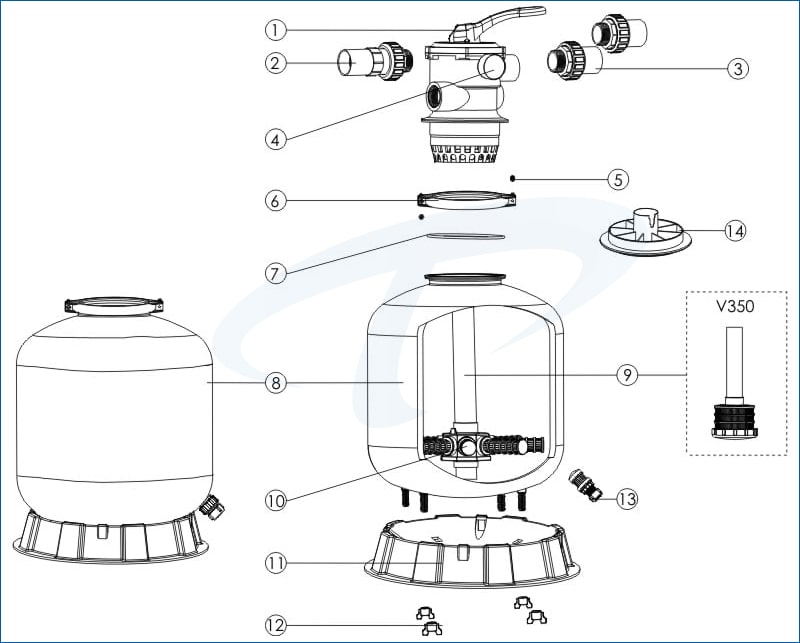 Bản vẽ cấu tạo bình lọc Emaux V series