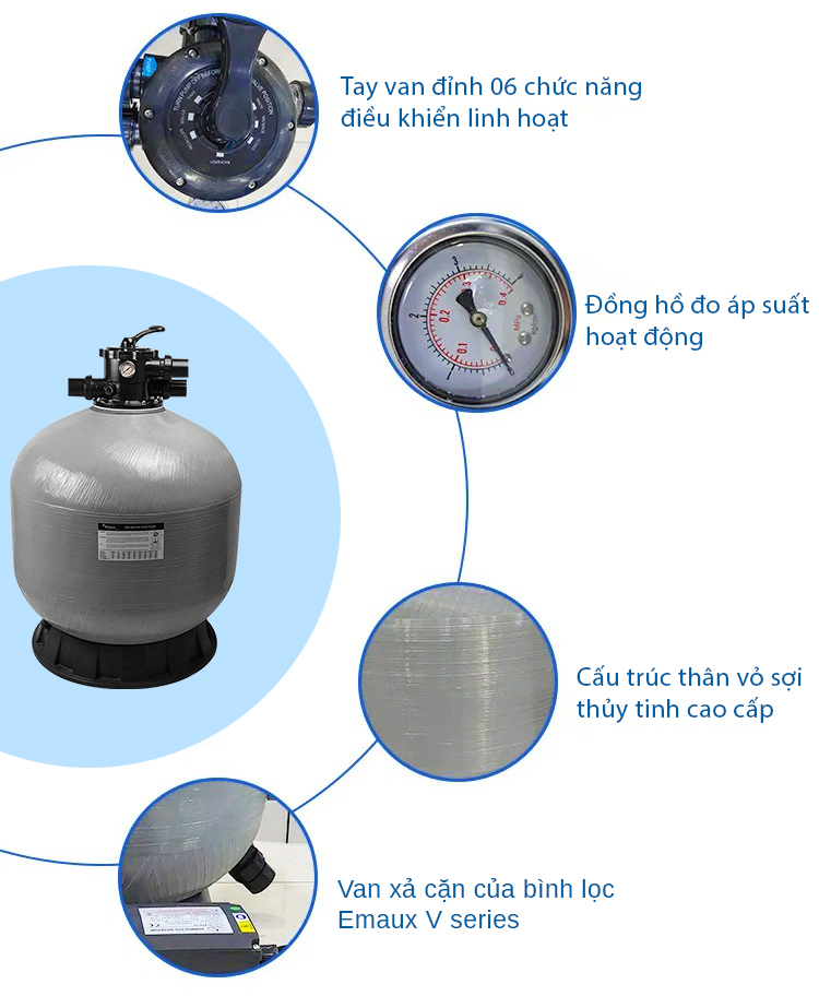 Cấu tạo bình lọc bể bơi Emaux V series