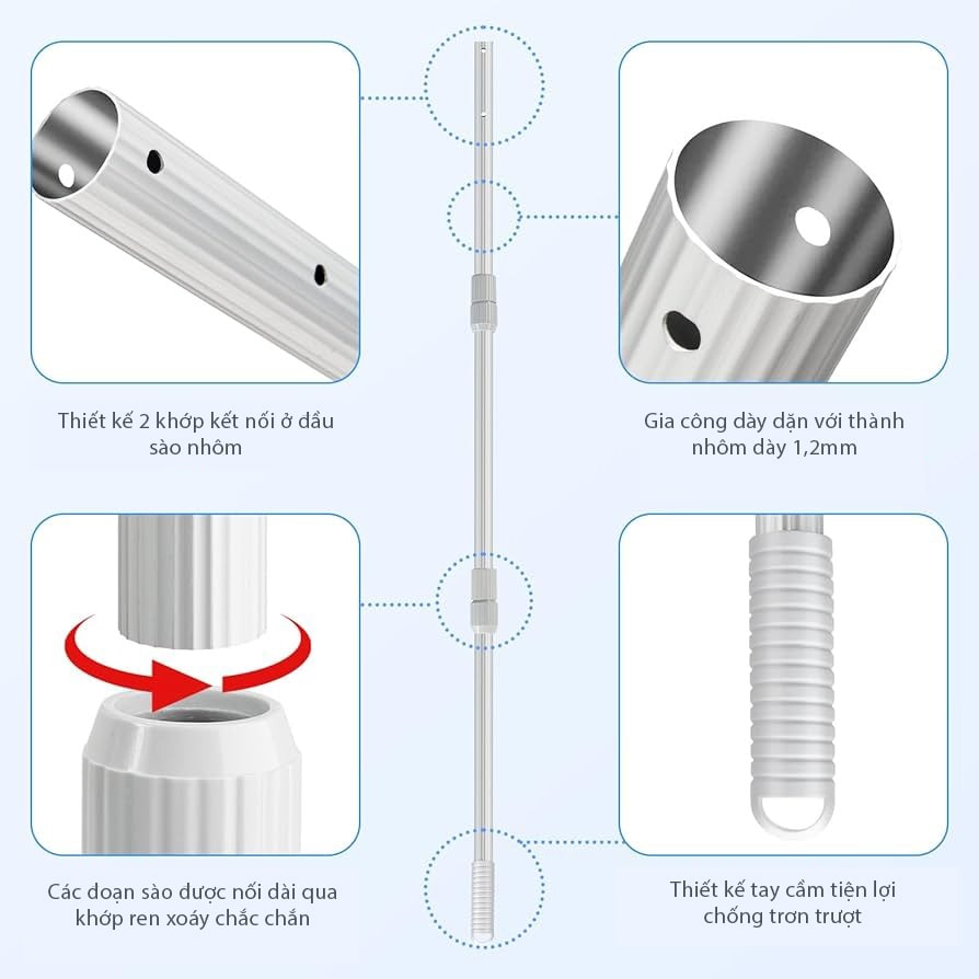 Cấu tạo chắc chắn và thiết kế thông minh của sào nhôm