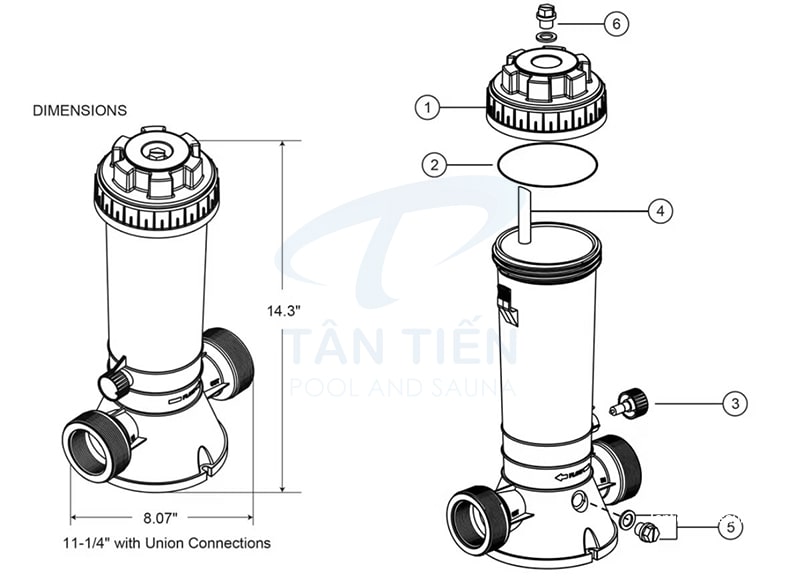 Kích thước của bộ châm hóa chất Clo bán tự động