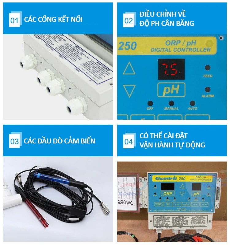 Cấu tạo chính của bộ châm hóa chất bể bơi Chemtrol