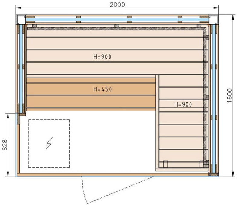 Kích thước tham khảo phòng xông khô cho 2 người