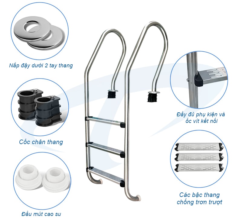 Các thành phần chính của thang bể bơi 3 bậc