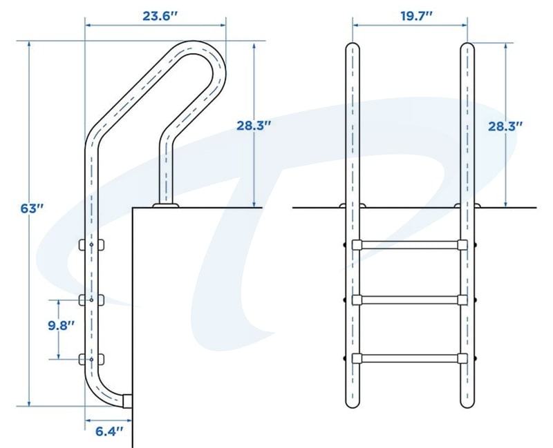 Kích thước tham khảo của thang bể bơi 3 bậc