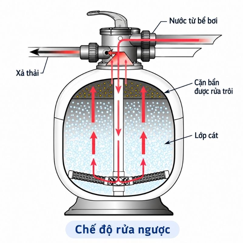 Sơ đồ chế độ backwash của tay van