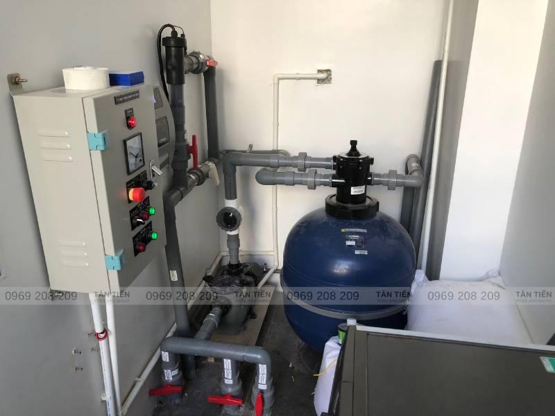 Phòng máy vận hành đấu lắp thiết bị bể bơi