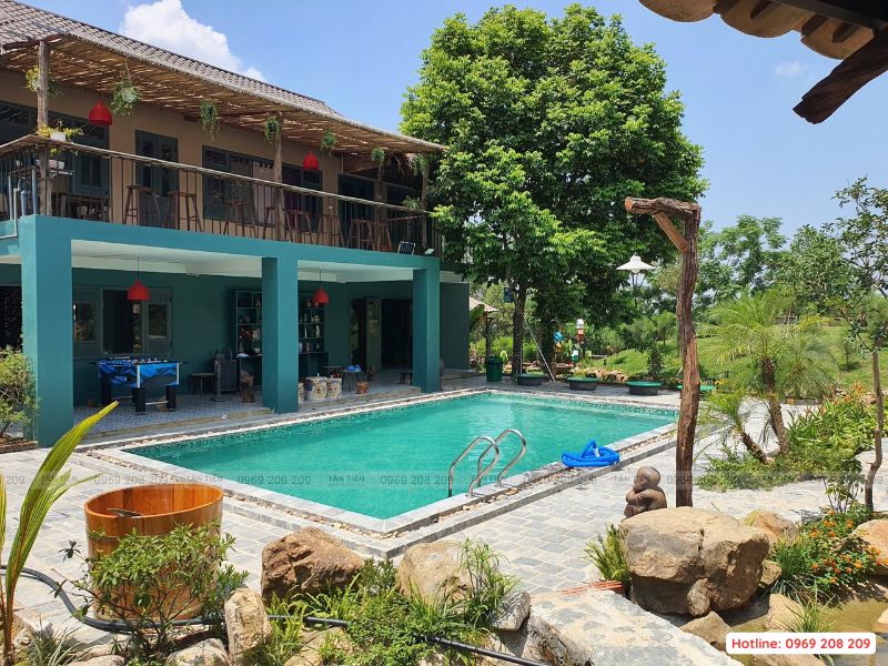 Thi công bể bơi homestay phong cách nhiệt đới tại Lương Sơn, Hòa Bình
