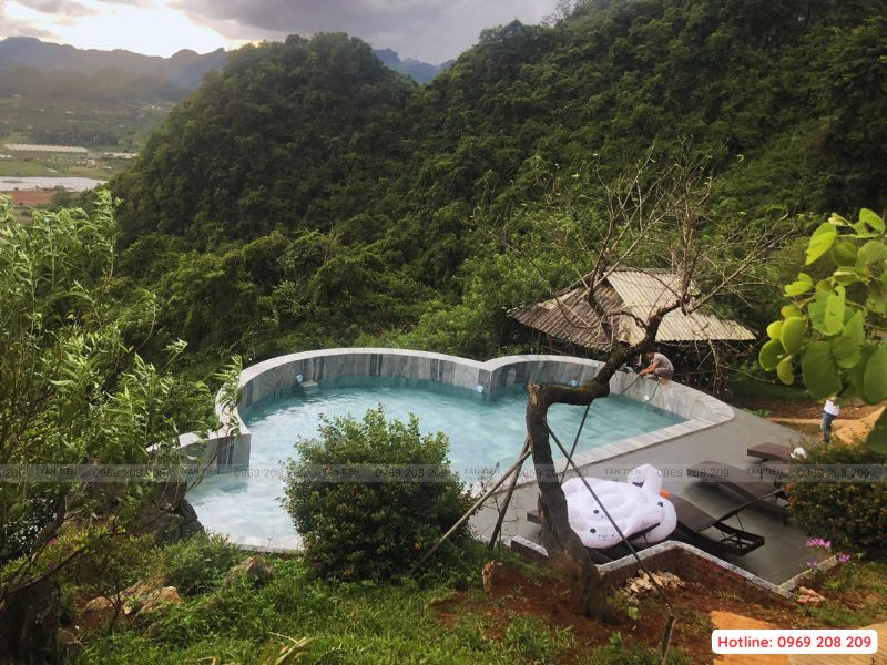 Thi công bể bơi đồi mây camping 