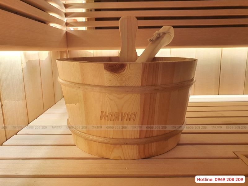 Phụ kiện xô gáo gỗ tiếp nước trong phòng xông