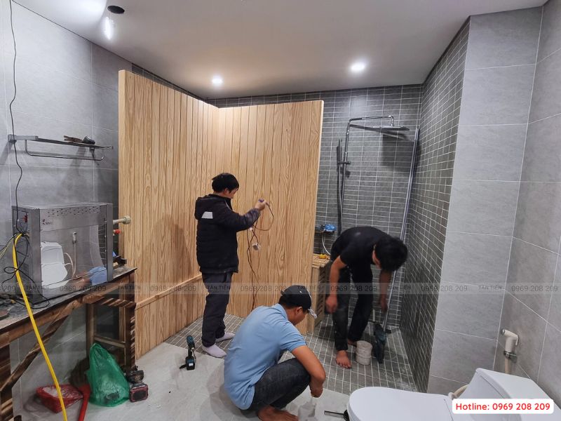 Dựng khung phòng xông hơi khô - Tân Tiến 