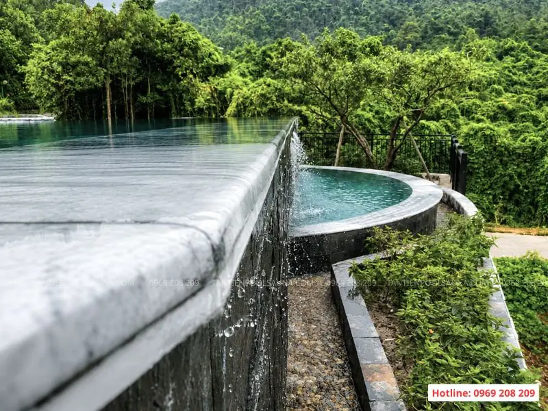 Tư vấn thiết kế & thi công bể bơi vô cực hiện đại nhân đôi thẩm mỹ Thi công bể bơi vô cực - Tân Tiến