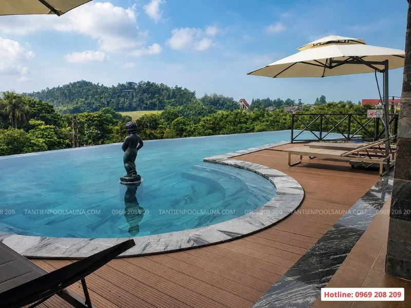 Tư vấn thiết kế & thi công bể bơi vô cực hiện đại nhân đôi thẩm mỹ Thi công bể bơi vô cực Tân Tiến