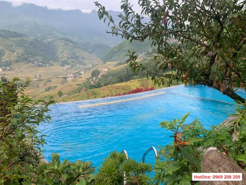 Tư vấn thiết kế & thi công bể bơi vô cực hiện đại nhân đôi thẩm mỹ Bể bơi vô cực homestay Eco Palm House