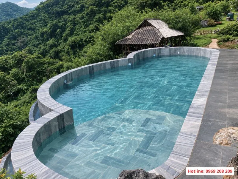 Tư vấn thiết kế & thi công bể bơi vô cực hiện đại nhân đôi thẩm mỹ Thi công bể bơi vô cực - Tân Tiến