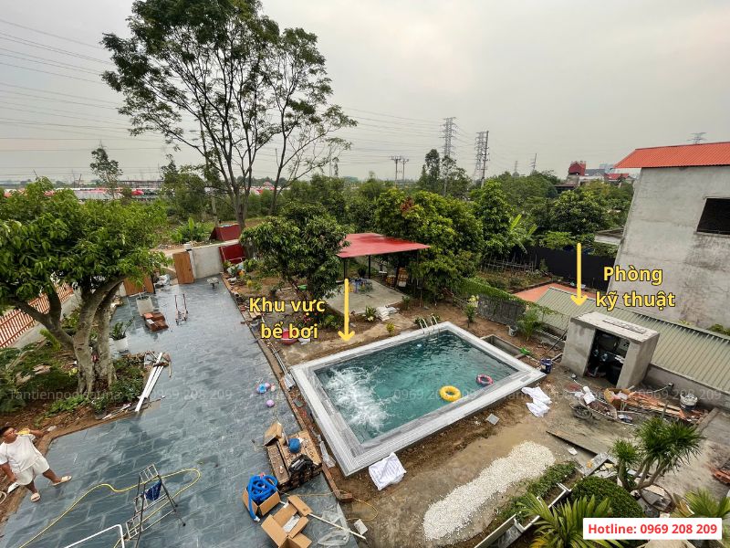 Hoàn thiện thi công bể bơi gia đình anh Sơn tại Bắc Giang Toàn bộ không gian bể bơi gia đình anh Sơn - Bắc Giang