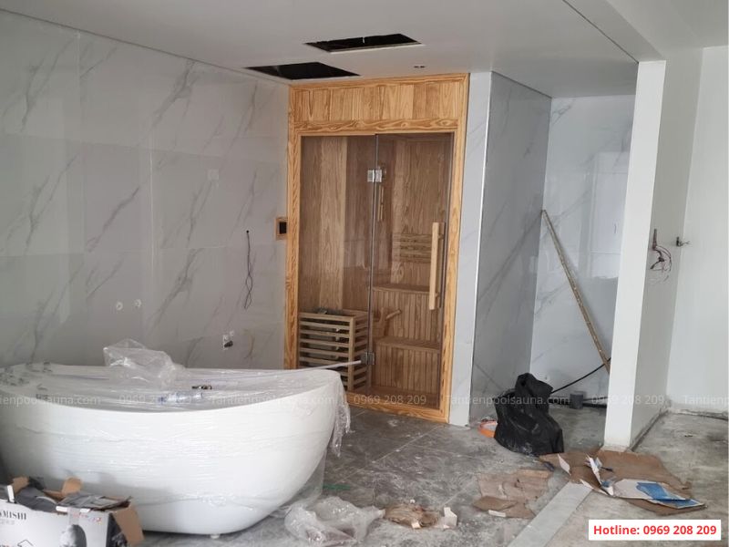 Tân Tiến hoàn thiện phòng xông khô gỗ Mỹ tại Long Biên, Hà Nội Lắp đặt phòng xông hơi