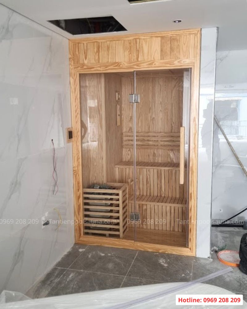 Tân Tiến hoàn thiện phòng xông khô gỗ Mỹ tại Long Biên, Hà Nội Lắp đặt phòng xông hơi - Long Biên, Hà Nội