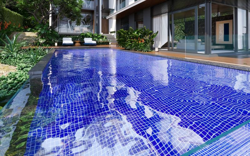 Bể bơi ốp lát gạch mosaic xanh đậm