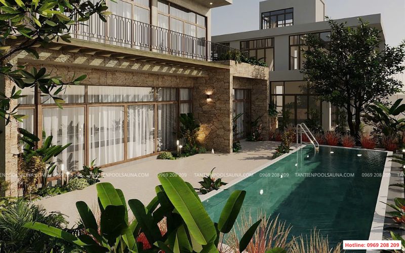 Phối cảnh 3D dự án bể bơi biệt thự gia đình 