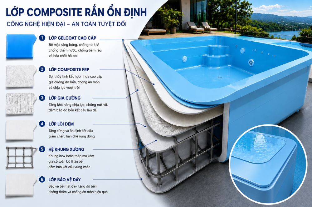 Cấu tạo của bể bơi composite