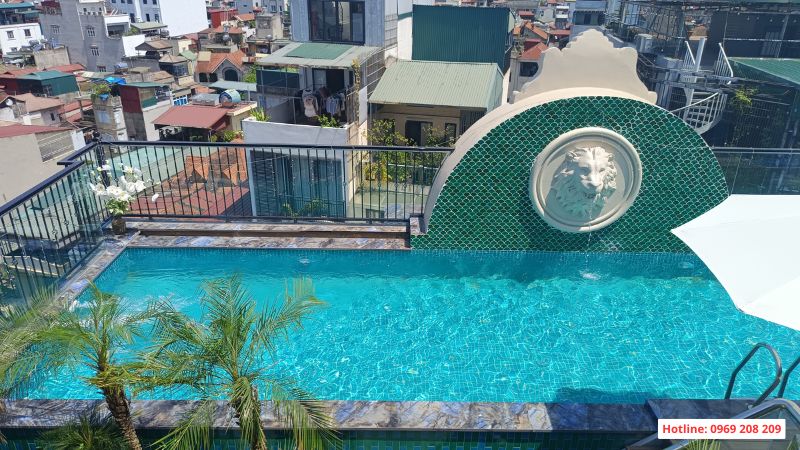 Bể bơi trên sân thượng: Những điều cần biết trước khi thiết kế và thi công Thi công bể bơi khách sạn trên tầng thượng tại Phố Giang Văn Minh, HN.