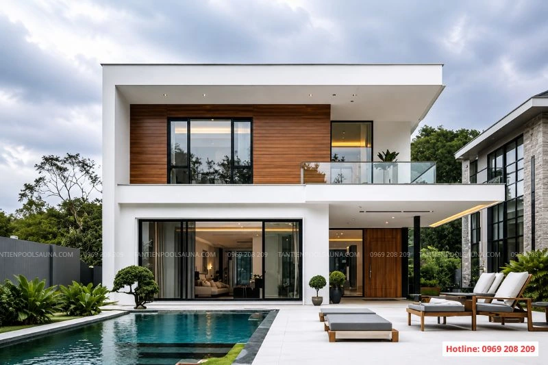 Kích thước bể bơi gia đình phù hợp, tối ưu theo quỹ đất Phối cảnh 3D bể bơi gia đình trong khuôn viên chung
