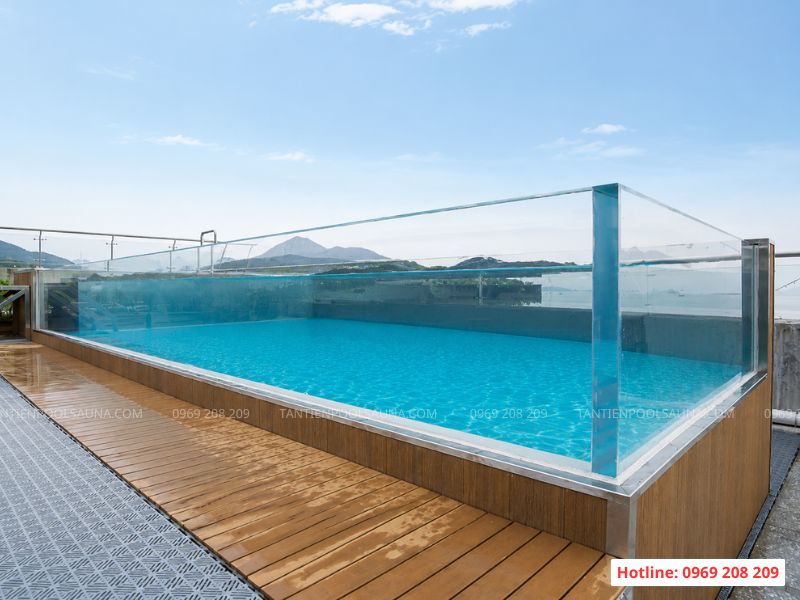 Bể bơi acrylic lắp đặt trên tầng thượng