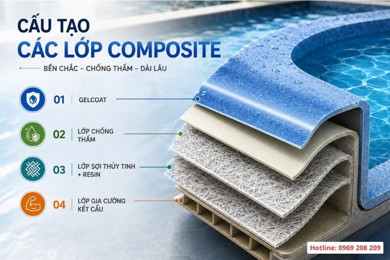 Kết cấu đa lớp của bể bơi composite 