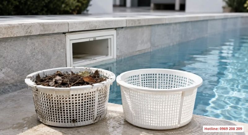 Bể bơi Skimmer là gì? Cấu tạo, nguyên lý và cách thiết kế Giỏ lọc rác của skimmer