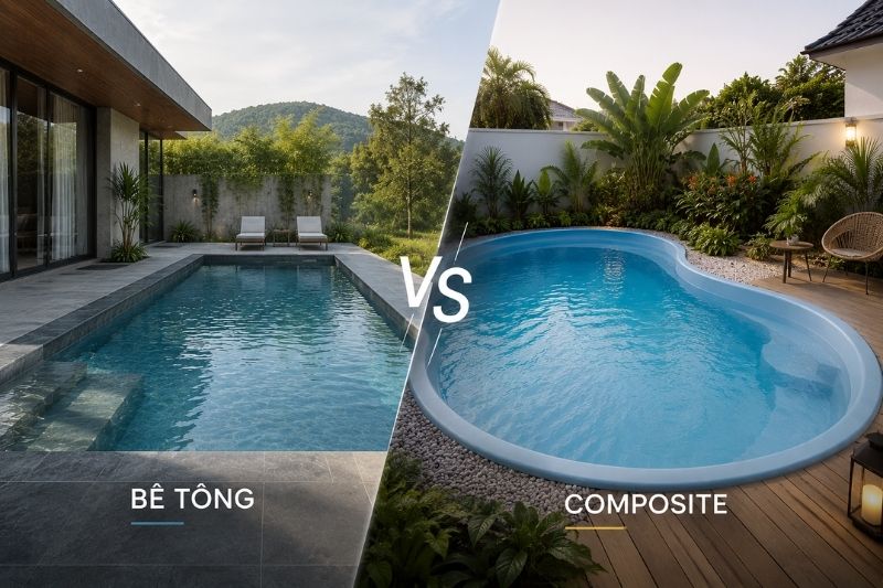 Bể bơi bê tông và bể bơi composite nên chọn loại nào? bể bơi bê tông và composite