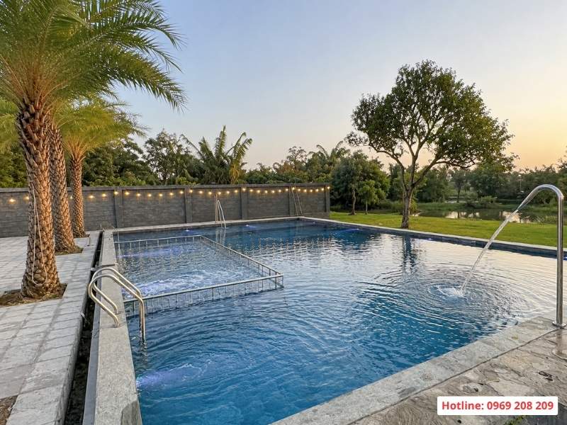 Bàn giao bể bơi kinh doanh homestay 200m2 tại Lương Sơn Hoà Bình Hoàn thiện bể bơi kinh doanh anh Thắng - Lương Sơn