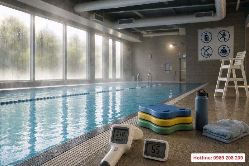 Điều chỉnh nhiệt độ, độ ẩm nước bể bơi bốn mùa