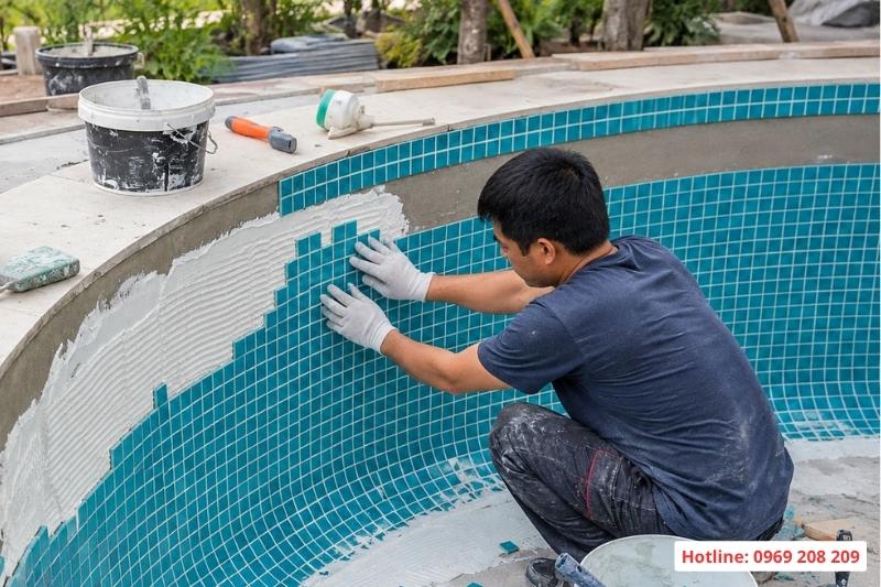 Cải tạo hồ cá Koi thành bể bơi: Những vấn đề kỹ thuật cần lưu ý Xử lý chống thấm và ốp lát lại hồ bơi