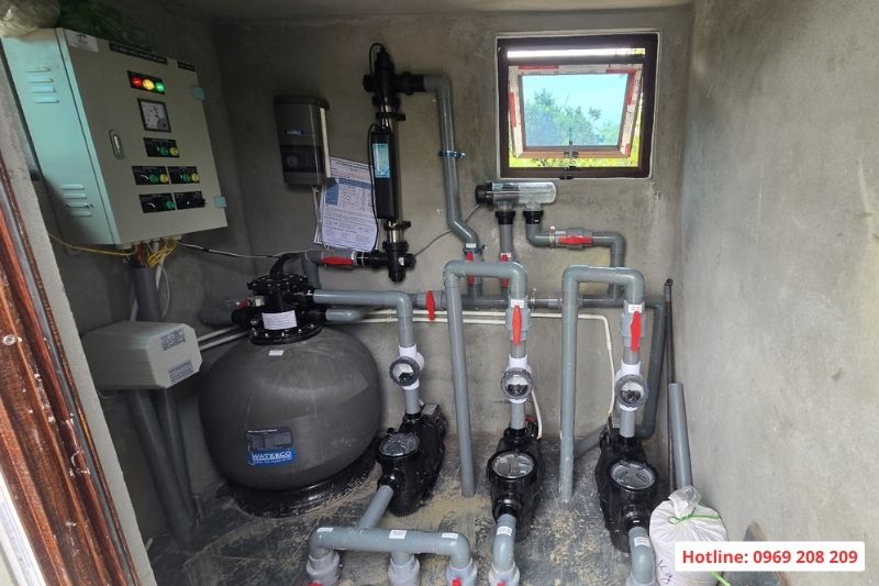 Phòng máy vận hành bể bơi sử dụng thiết bị waterco