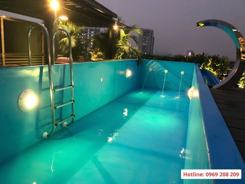 Thang bể bơi 3 bậc MU315 Bể bơi composite trên tầng thượng