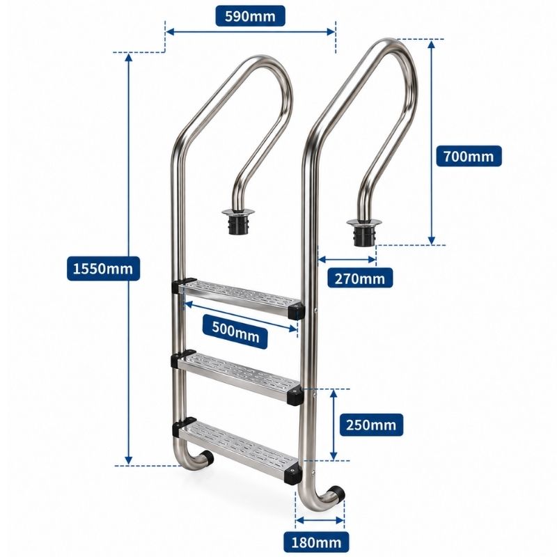 Thang bể bơi 3 bậc SF315 Kích thước chi tiết của thang sf315