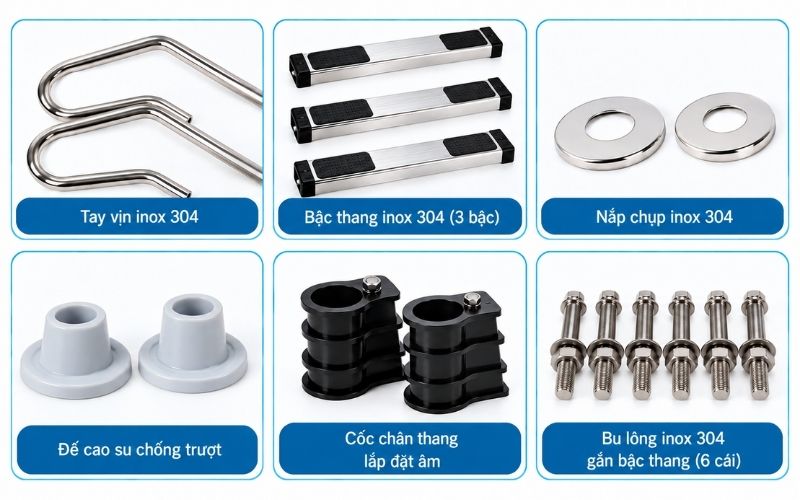 Thang bể bơi 3 bậc SF315 Một bộ đóng gói thang SF315 hoàn chỉnh