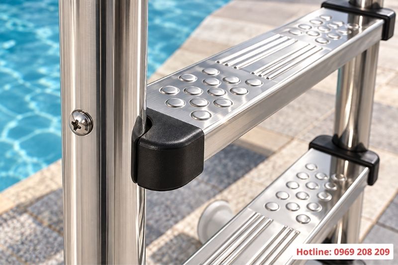 Thang bể bơi 4 bậc SF415 Chất liệu inox sáng bóng thẩm mỹ