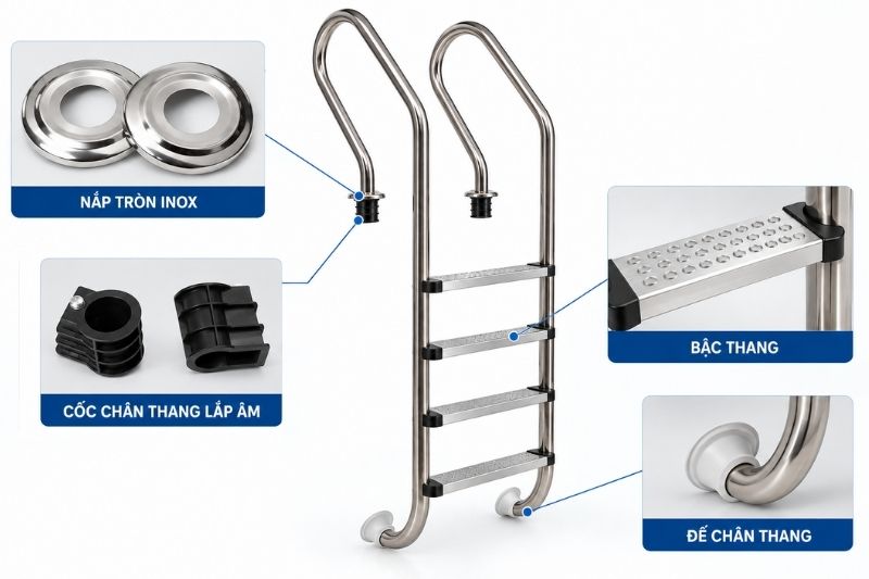 Thang bể bơi 4 bậc SF415 Một số đặc điểm nổi bật của Thang SF415