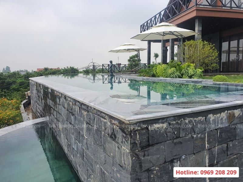 Hoàn thiện bể bơi vô cực 2 tầng Fairytale tại homestay Tam Đảo Thi công bể bơi homestay tại Tam Đảo