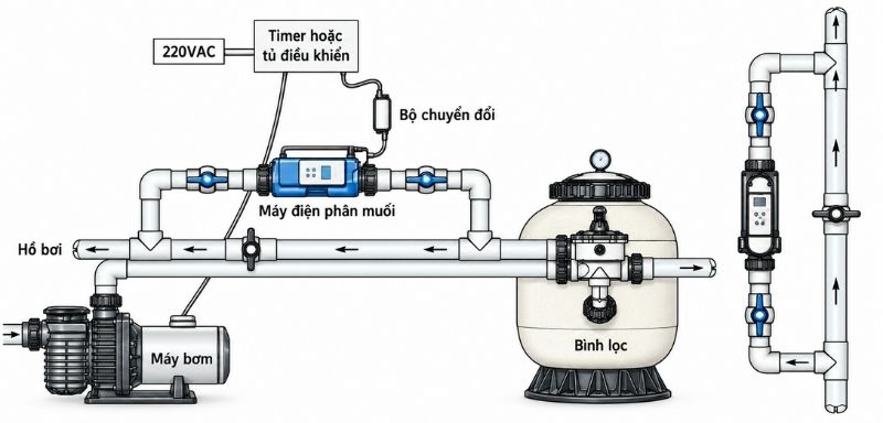 Bộ điện phân muối Laswim EC Plus Sơ đồ lắp đặt bộ điện phân Laswim EC Plus