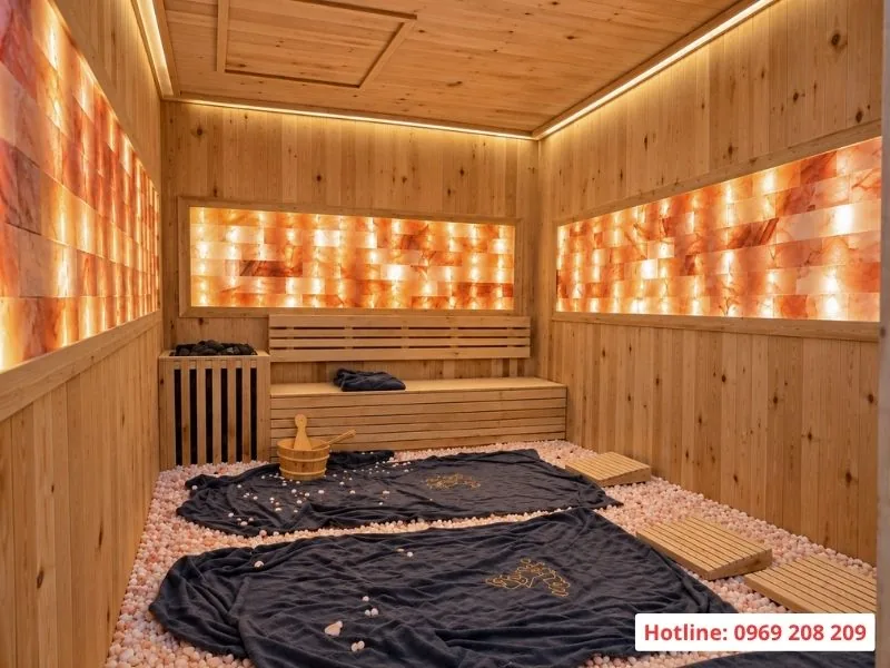 Hoàn thiện hệ thống xông hơi và bồn tắm massage tại Spa Sâm Sen Bắc Ninh Phòng xông hơi đá muối tập thể công nghệ Hàn Quốc