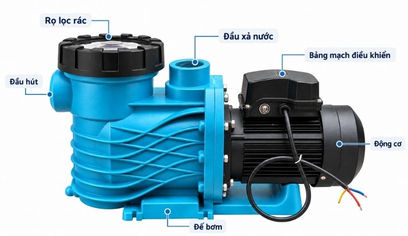 Máy bơm bể bơi AKP series Cấu tạo của máy bơm bể bơi AKP series