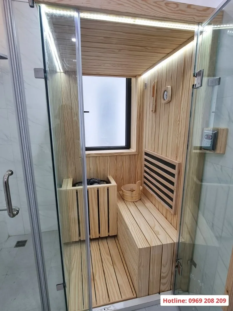 Thi công phòng xông hơi khô mini liền kề cabin tắm kính tại Thanh Hóa Lắp đặt phòng xông hơi cá nhân tại Thanh Hoá