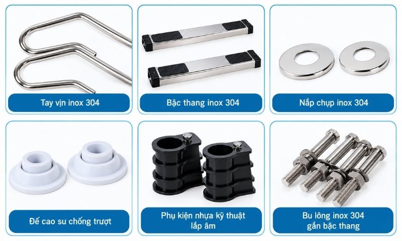 Thang bể bơi 2 bậc SF215 Đóng gói sản phẩm thang inox sf215
