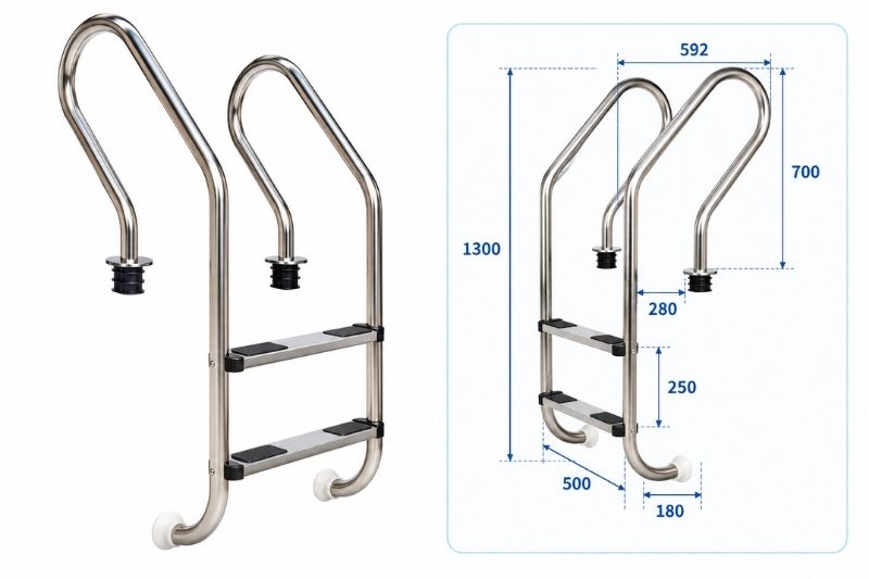 Thang bể bơi 2 bậc SF215 Kích thước chi tiết mẫu thang bể bơi SF2 bậc China