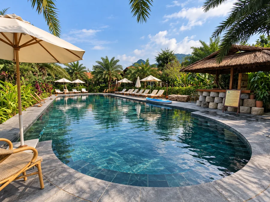 Thi công bể bơi homestay Thung Nham